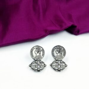 ARNAS 1 PAIR PACK OF SILVER DESIGNER ANTIC COIN MOTIF SET EARRINGS