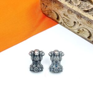 ARNAS 1 PAIR PACK OF SILVER EMBLEM MOTIF SET EARRINGS