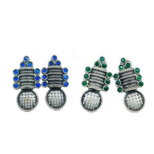 ARNAS 1 PAIR PACK OF SILVER DESIGNER MOTIF STONE SET EARRINGS