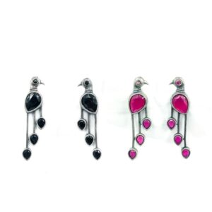 ARNAS 1 PAIR PACK OF SILVER DESIGNER MOTIF MONALISA STONE SET EARRINGS