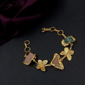 BRACELET0002- ARNAS 1 PC BRASS GOLDEN ORIGINAL UNCUT STONE BRACELET