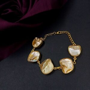 BRACELET0003- ARNAS 1 PC BRASS GOLDEN MOTHER OF PEARL ADJUSTABLE BRACELET