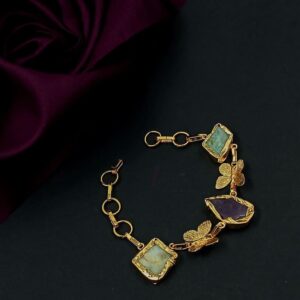 BRACELET0006- ARNAS 1 PC BRASS GOLDEN ORIGINAL UNCUT STONE BRACELET