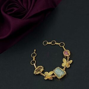 BRACELET0007- ARNAS 1 PC BRASS GOLDEN ORIGINAL UNCUT STONE BRACELET