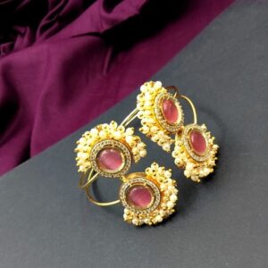 BRACELET0009- ARNAS 1 PC BRASS GOLDEN ORIGINAL UNCUT STONE PEARL GAJRA BRACELET