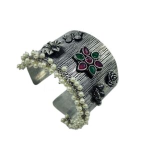 BRACELET0019- ARNAS 1 PC BRASS SILVER ORIGINAL UNCUT STONE BRACELET