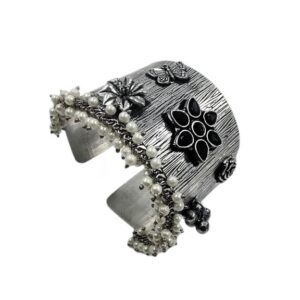 BRACELET0022- ARNAS 1 PC BRASS SILVER ORIGINAL UNCUT STONE BRACELET