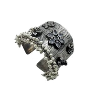 BRACELET0023- ARNAS 1 PC BRASS SILVER ORIGINAL UNCUT STONE BRACELET