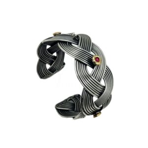 BRACELET0024- ARNAS 1 PC BRASS SILVER ORIGINAL UNCUT STONE BRACELET