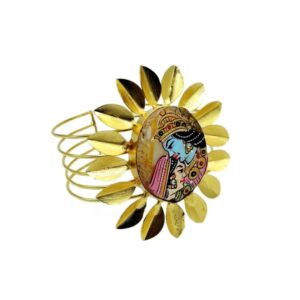 ARNAS 1 PC BRASS GOLDEN WITH RADHA KRISHNA MOTIF TANJORE PAINTING HANDMADE BRACELET