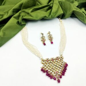 ARNAS PREMIUM QUALITY KUNDAN WITH LOOK ALIKE PEARL NECKLACE EAR RINGS COMBO