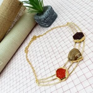 ARNAS MATT GOLD BRASS-PLATED WITH AGATE STONE JEWELLERY SET