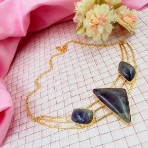 ARNAS MATT GOLD BRASS-PLATED WITH PURPLE AGATE STONE JEWELLERY SET