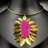 ARNAS MATT GOLD BRASS-PLATED FLORAL MOTIF PINK AGATE STONE HASLI NECKLACE