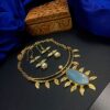 ARNAS MATT GOLD BRASS-PLATED DESIGNER MOTIF WITH COBALT BLUE AGATE STONE JEWELLERY SET