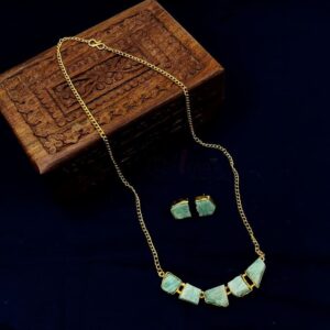 ARNAS MATT GOLD BRASS-PLATED DESIGNER MOTIF WITH UNCUT ORIGINAL STONE JEWELLERY SET