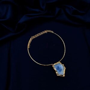ARNAS MATT GOLD BRASS-PLATED DESIGNER MOTIF WITH BLUE AGATE STONE HASLI NECKLACE