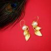 ARNAS 1 PAIR GOLDEN BRASS METAL WITH LOOK ALIKE PEARL DESIGNER LEAF MOTIVE EARRING