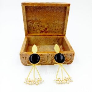ARNAS 1 PAIR GOLDEN BRASS METAL WITH LOOK ALIKE PEARL & MONALISA STONE DESIGNER EARRINGS