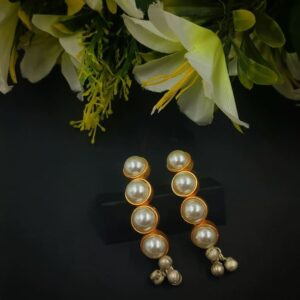 ARNAS 1 PAIR PACK OF GOLDEN BRASS METAL WITH LOOK ALIKE PEARL & SMALL GHUNGROO DESIGNER EARRING
