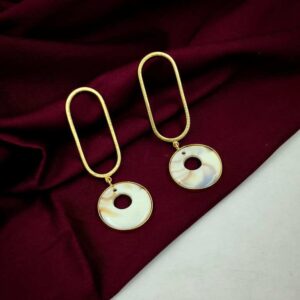 ARNAS 1 PAIR PACK OF GOLDEN BRASS METAL WITH MOTHER OF PEARL DESIGNER MOTIVE EARRING