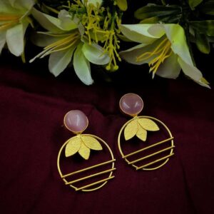 ARNAS 1 PAIR PACK OF GOLDEN BRASS METAL WITH MONALISA STONE DESIGNER MOTIVE EARRINGS