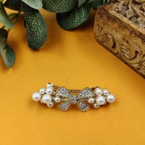ARNAS 1 PC LOOK ALIKE PEARL WITH COPPER METAL DESIGNER BUTTERFLY MOTIF HAIR CLIP