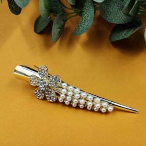 ARNAS 1 PC LOOK ALIKE PEARL WITH COPPER METAL DESIGNER MOTIF HAIR CLIP