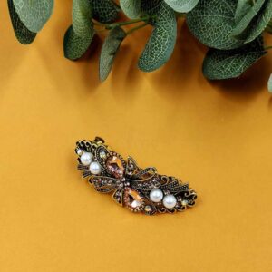 ARNAS 1 PC LOOK ALIKE PEARL WITH COPPER METAL DESIGNER MOTIF HAIR CLIP