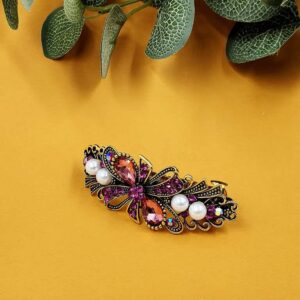 ARNAS 1 PC LOOK ALIKE PEARL WITH COPPER METAL DESIGNER MOTIF HAIR CLIP