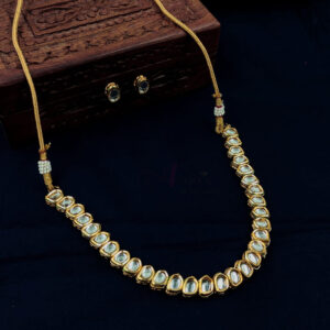 KUNDANSET0016 - ARNAS SINGLE LAYER PREMIUM QUALITY MEENAKARI KUNDAN NECKLACE EAR RINGS COMBO