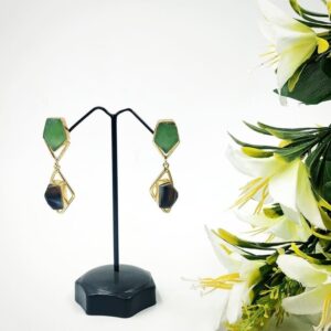 ARNAS 1 PAIR PACK OF GOLDEN BRASS METAL WITH GREEN & BROWN STONE DESIGNER MOTIVE EARRING