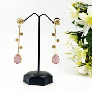 ARNAS 1 PAIR PACK OF GOLDEN BRASS METAL WITH MONALISA STONE DESIGNER MOTIVE EARRING