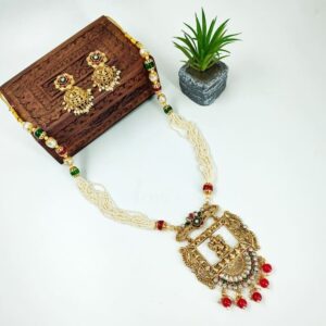 IMITJEWELLERY0002 - ARNAS GOLDEN METAL PENDENT WITH STONE & BEADS IMITATION JEWELLERY SET
