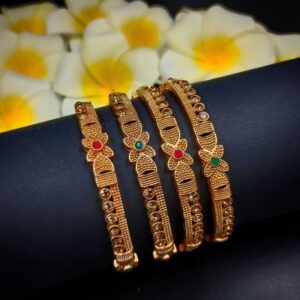 ARNAS 2 PAIRS GOLDEN METAL DESIGNER MOTIVE BANGLES
