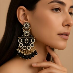 ARNAS GOLD PLATED BLACK WHITE COLOR FANCY EARRINGS