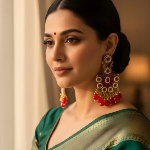 ARNAS GOLD PLATED RED WHITE COLOR FANCY EARRINGS