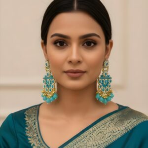 ARNAS GOLD PLATED SKY-BLUE WHITE COLOR FANCY EARRINGS