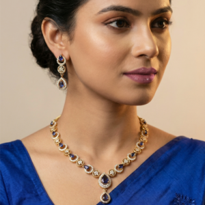 ADNECK0001- ARNAS MEHENDI PLATED PURPLE AMERICAN DIAMOND NEKLACE SET