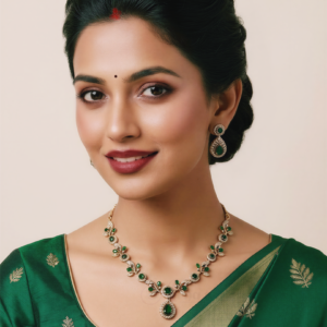 ADNECK0006- ARNAS GOLD PLATED EMERALD GREEN AMERICAN DIAMOND NEKLACE SET