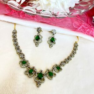 ADNECK0020- ARNAS MEHENDI PLATED EMERALD GREEN AMERICAN DIAMOND NEKLACE SET