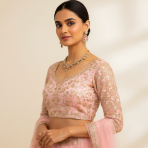 ADNECK0021- ARNAS MEHENDI PLATED BLUSH PINK AMERICAN DIAMOND NEKLACE SET