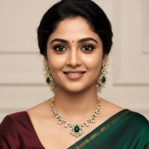 ADNECK0012- ARNAS MEHENDI PLATED EMERALD GREEN AMERICAN DIAMOND NEKLACE SET